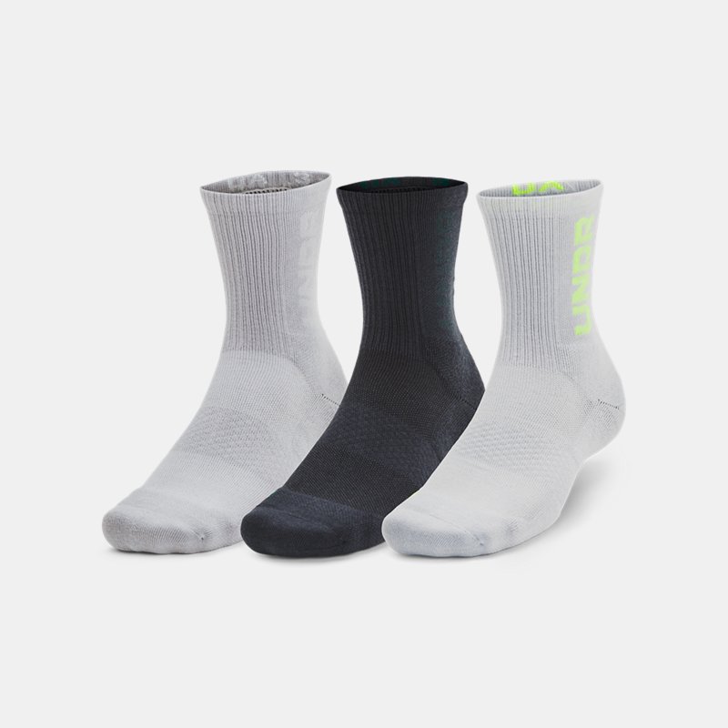Unisex sokken Under Armour 3-Maker Mid-Crew – 3 paar Halo Grijs / Mod Grijs / High Vis Geel XL